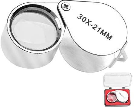 CUNTAUK Jewellers lupp förstoringsglas, 30 x handhållet förstoringsglas juvelerare luppar förstoringsglas med fodral applicerat på vetenskap läsning böcker tidning insekter hobbyobservation (30X)