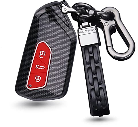 ontto ABS Autoschlüssel Hülle Passt für VW Golf 8 R GTI ID.3 ID.4 ID.6X Seat Leon MK4 Skoda Octavia Enyaq 2020-2022 Autofernbedienung Cover Schlüsselanhänger Schlüsselhülle Schlüsselbox-Rot