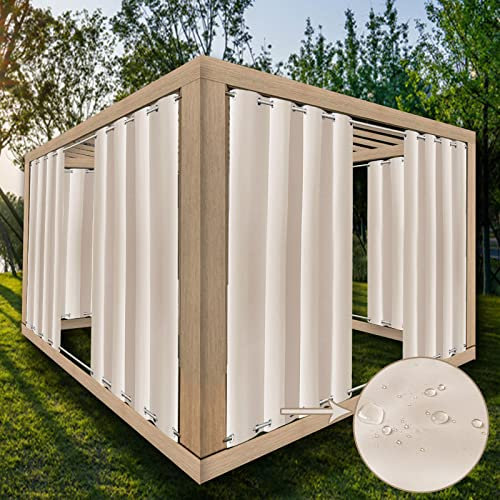 ZJXSNEH AußEnvorhang Terrasse Abnehmbare wasserdichte VorhäNge Winddichte öSe LichtbestäNdige FenstervorhäNge für Pergola Gartenlaube Beige (Breite x Hoch) B380cm x H240cm x 1PC