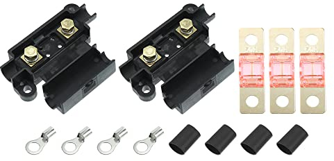 X AUTOHAUX Doppelte Batterie Sicherung Mit ANS Halterung Für Audio 50A | 1 Set, Material: Plastik, Größe: 71x51x18mm, 3 Zünder, 2 Halter, 4 Klemmen, 4 Schrumpfschlauch, Für Auto, Schiff, Video