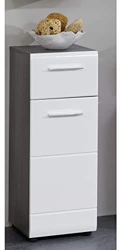 Lomadox Unterschrank Badezimmer in Weiß Hochglanz mit Sardegna Rauchsilber, B/H/T: ca. 30/80/31 cm