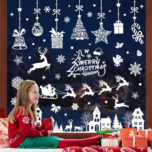 Hymarvo Fensterbilder Weihnachten Selbstklebend 193 Sticker Fenster Schneeflocken Selbstklebend Aufkleber Fensterdeko Weihnachtsdeko Fenstersticker Statisch Haftende Weiß Winter Dekoration