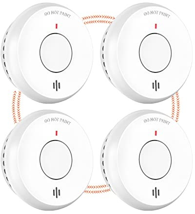 Andyssey GS511 Rauchmelder 10 Jahre mit Magnethalterung, vernetzbarer Feuermelder mit Fotoelektrischem Sensor, Zertifiziert DIN EN14604, 4 Stück