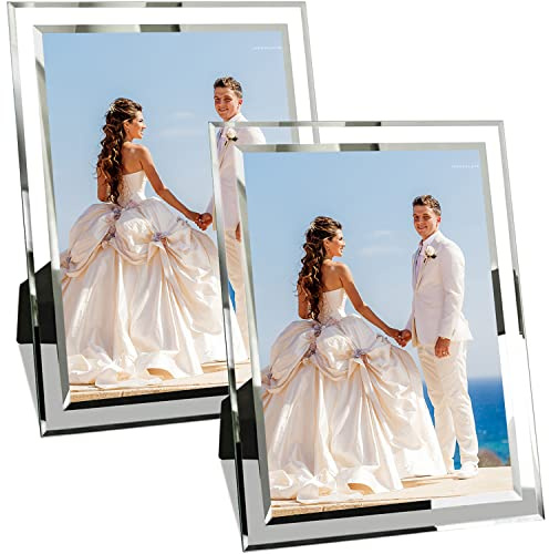 PIGPIGFLY Marco Fotos,Portafotos 20x25cm de Cristal, Portarretratos Moderno Plateado Para Fotos de Bebe, Fotos Familiares y Fotos de Boda, Regalo