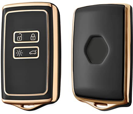 OATSBASF Autoschlüssel Hülle für Renault, 4 Tasten Schlüsselhülle (nur Keyless Go), für Renault Clio/Kadjar/Megane/Dacia Sandaro Schlüsselhülle, Schlüsselhülle (Golden Edge-Schwarz)
