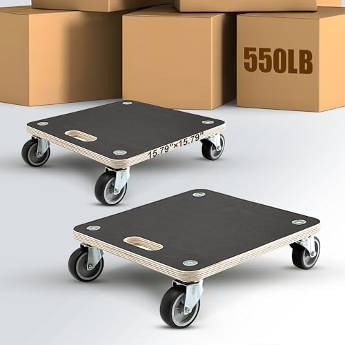 Double Rhombus 15-Inch Wood Platform Dolly, 550-lb Load Capacity, Heavy Duty, Black, 4 Wheels