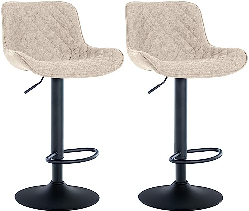 CLP 2er Set Barhocker Minosa I Fußstützen Aus Metall I Höhenverstellbare Gepolsterte Drehstühle | Farbe Taupe Material Stoff