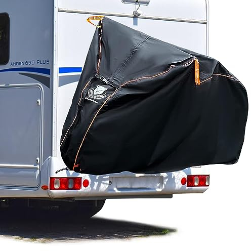 Housse de transport pour 2 vélos pour le transport sur porte-bagages arrière de voiture, camping-car, imperméable, polyester 600D, indéchirable, anti-UV, toutes saisons, 6 sangles coupe-vent