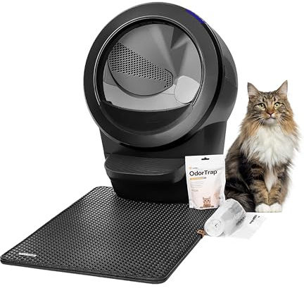 Litter-Robot 4 Beginner Bundle von Whisker, Schwarz - Automatische, selbstreinigende Katzentoilette, beinhaltet Litter-Robot, Zaun, Matte, 3 OdorTrap Nachfüllpackungen & 25 Abfallbeutel