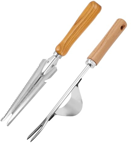 Yuhtech Hand Weeder Unkrautgabel Jäter Werkzeug, LöWenzahnstecher mit Stiel, Unkrautstecher Distelstecher für Unkraut, Edelstahl Manueller Unkrautjäter Wurzeljäter Gartengerät