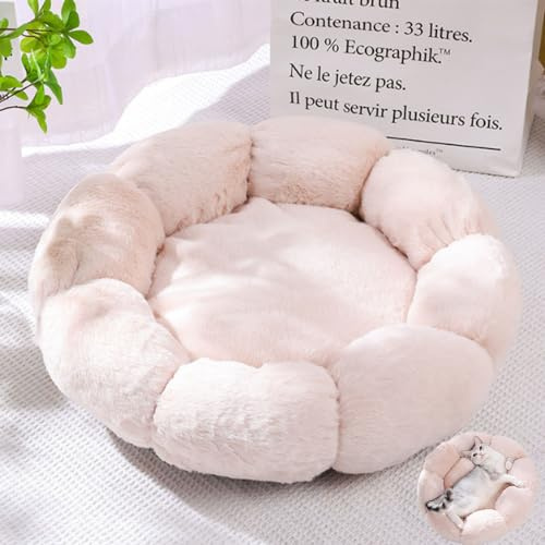 DOTBUY-SHOP Hundebet Katzenbett Hundekissen Grosse Hunde Kissen, Blumenform Plüsch-Hundekorb Hundebett Waschbar, für Welpe, Katzen, Kätzchen, Haustiere (60cm,Beige)