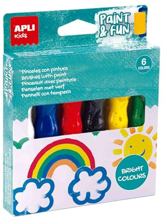 APLI Kids 19415 - Temperas en tubo con pincel, pintura infantil de colores brillantes, 6 pinceles de 13ml,juego de pintura lavable para niños