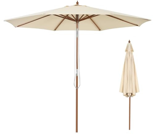 RELAX4LIFE Sonnenschirm 300 cm, Gartenschirm holz, beidseitig um 30° knickbar, Balkonschirm Sonnenschutz, Marktschirm rund mit 8 Schirmrippen, Terrassenschirm für Garten, Balkon, Terrasse, Beige