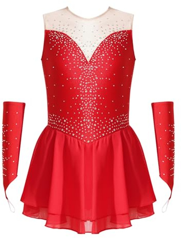 CHICTRY Kürkleider Eiskunstlauf Mädchen Strass Glitzer Ballettkleid Ärmellos Tanzkleid Cut Out Ballettanzug Mit Fingerlose Handschuhe Tanzkostüm