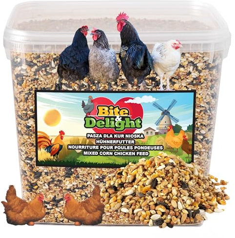 Bite & Delight Futter für Hühner - Gentechnikfreie Hinterhoflegehennen - Körnerpick Hühnerfutter - Vollwertiges Alleinfutter für Legehennen, Wachteln und Geflügel - Legehennenfutter NON GMO - 10000 ml