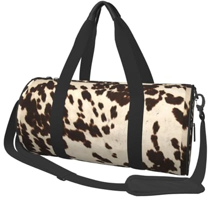 Kuhfell mit schwarzen und braunen Flecken, Reisetasche mit großem Fassungsvermögen, runde Handtasche, Sport-Reisetasche, Einkaufstasche, Fitness-Tasche