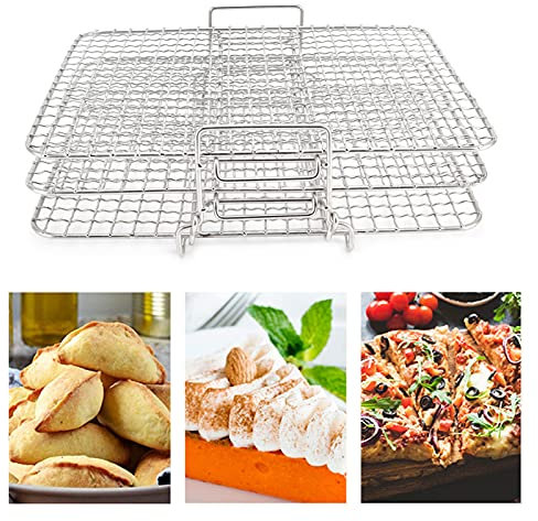 ZPSHYD Roasting Rack 3-Tier Stainless Steel Cooling Baking Roasting Rack Set for FoodiAG300AG400 Fryer Oven Parts, Square Grill