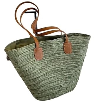 Korbtaschen Damen Frauen Geflochtene Korb Kupplungen Top-griff Tasche Große Stroh Tragbare Schulter Tasche Sommer Strand Party Geldbörsen Shopper Satchel Weibliche Basttaschen Damen Sommer(Green)