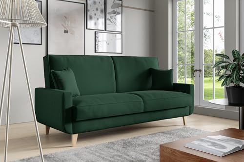 LIKMA Flaschengrün Ausziehbar 3 Sitzer Sofa Davo 211x95x90 cm Schlaffunktion Bettzeugbehälter Sofa mit Bettfunktion Schlafsofa Couchgarnitur Sofas & Couches Scandinavian Style Stoff Trinity 38