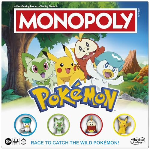 Monopoly Pokémon Edition brädspel | Åldrar 8 och uppåt | 2 till 4 spelare | barnspel för Pokémon-fans | roliga familjespel| 45 minuter. Genomsnitt