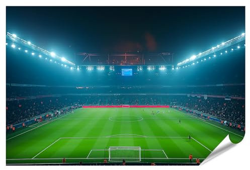 islandburner XXL Bild Poster Leeres Fußballfeld bei Nacht beleuchtet in Hellen Stadionlichtern Premium Bilder Fotodruck