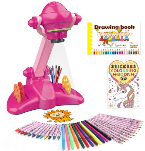 Projecteur de dessin pour enfants, kit d'art et d'artisanat, jouets pour filles à partir de 3 ans, y compris crayons de couleur, crayons, livres de coloriage, pochoir de dessin, etc., cadeau pour les