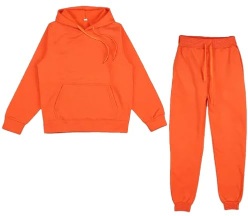 Herrkläder 2-delad huvtröja sweatshirt träningsoverall joggingbyxor sweatsuit set, Orange, L