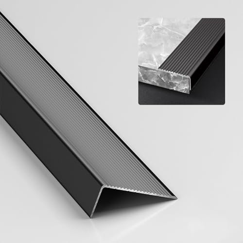 JAYWIS Übergangsprofil L-Leiste Treppenkantenprofil 3 4 5 7 10 cm Breite, Zuschneidbare Treppenstufenbeläge mit Anti-Rutsch-Streifen, Treppen-/ Stufen-/ Schwellenkantenschutzleiste(Black,W 10cm (4))