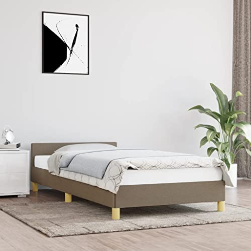 IKAYAA Polsterbett 100x200 cm mit Lattenrost und Kopfteil Bettgestell mit Holz Lattenrost Jugendbett Einzelbett Stoff-Taupe-100 x 200 cm