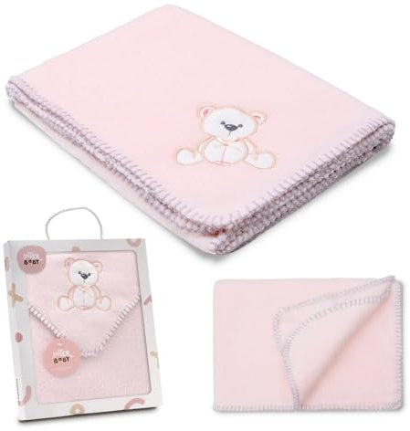 Interbaby - Manta Bebé Recien Nacido | Extrasuave Bordada Oso Lazo, Cómoda, Cálida | Manta Meses Bebé 80x110cm, Unisex, Para Cunas, Carritos, Moisés