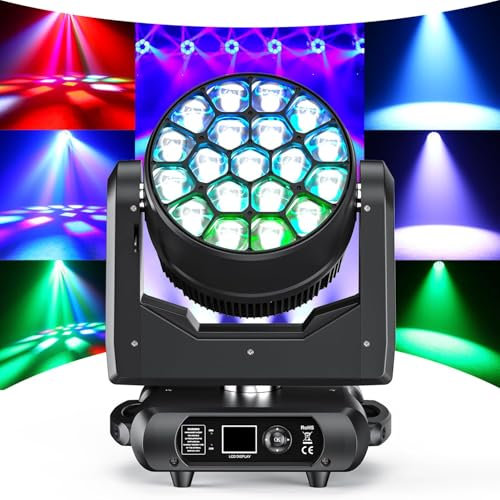 19x40W Professional Moving Head Light, Beam Wash Zoom Strobe Effect, Sound Activated and Self-propelled Control DJ Lights, LED Light Beam Wash Zoom Effect, for Parties Disco Wedding Club