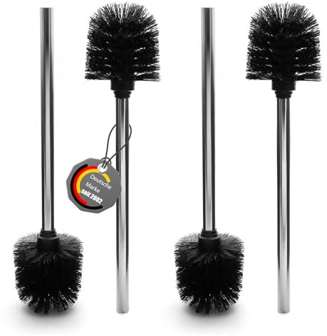 BigDean 4 Stück Klobürste Schwarz – WC Bürsten mit 8cm Durchmesser, Abnehmbare Bürstenköpfe, Toilettenbürste mit Edelstahlstiel