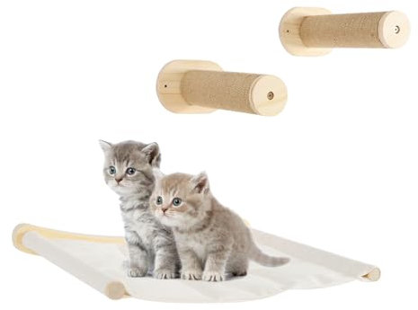 Fricienc Katzenwandmöbel Katzenhängematte DIY Katzenwandregale und Katzenfensterstange Katzen Wandmöbel Katzen-Wand-Kletterregal-Set massives Gummi-Holz Katzenregale 47 * 26cm