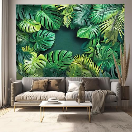 ALTCIRNMD Monstera Deliciosa, Feuille De Palmier Imprimé Sur Toile - Tenture Murale Tapisserie Décoration À Suspendre Ou Accrocher – Feuillage Tropical En Tissus Lavable Et Réutilisable 75X100Cm