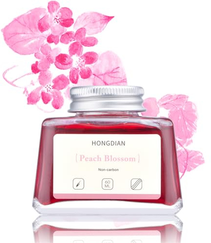 Hongdian Fountain Pen Bottled Ink Peach Blossom Color, 60ml Non Carbon Inkwell Bottle, Artist Calligraphy Ink