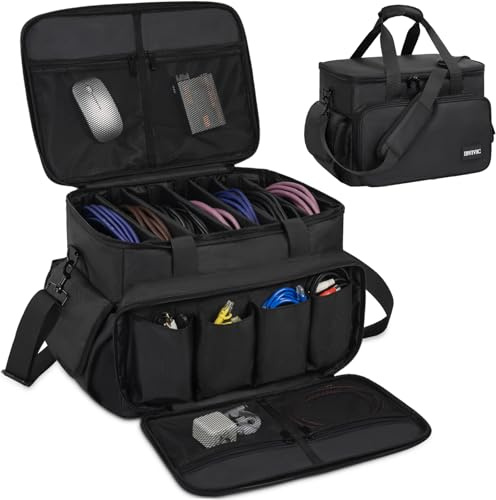 IBVIVIC Gigband-Kabel-Datei-Tasche mit verstellbaren Trennwänden, DJ-Gigbag für Kabel, Kabel, DJ-Ausrüstung, Soundinstrument und Zubehör, 40,6 x 27,9 x 30,5 cm, Schwarz