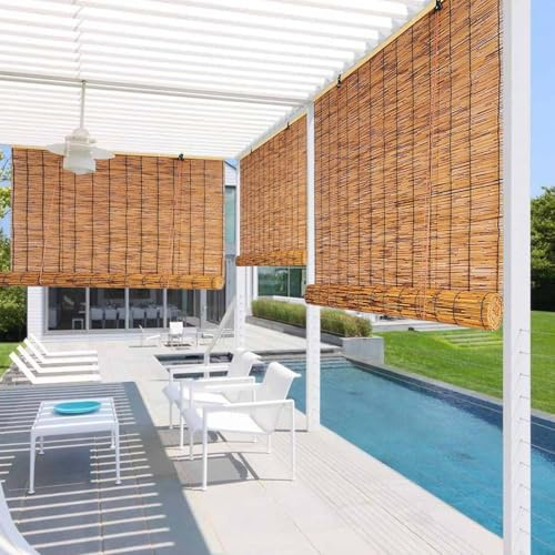 Customize Roll up Shades for Windows, Natural Bamboo Roman Shades Blackout with Accessories, 40-170cm Retro Bamboo Blinds with Lift, Breathable Handmade Privacy Screen For Outdoor Indoor(Carbonized)