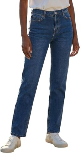 Roman Stretch Straight Leg Jeans for Women UK - Ladies Cotton Denim Trousers Stretchy Office Work Casual Smart High Rise Elasticated Waist Regular Cut Pants - Petite Indigo - Size 12