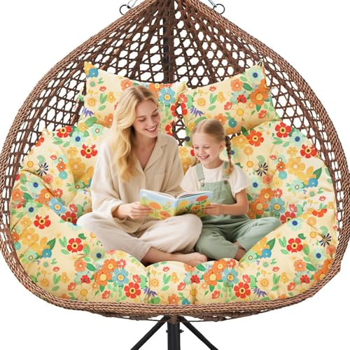 joomie Double Hanging Egg Chair Cushion replacement 150x110 cm Daisy | Large 2 Seater, Thickened, Waterproof cushions for outdoor patio basket egg swing chairs use