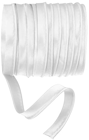 YELARXI Maxi nastro sbieco da 4,6 m, con cordoncino in raso, adatto per cucito, fettuccia, fettuccia, rifiniture artigianali - bianco