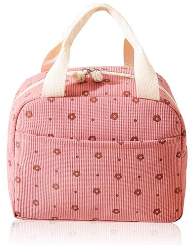 FOSDICK Bolsa Termica Porta Alimentos, 26x21x18cm Bolso Termico Comida Trabajo, Bolsa Comida para Mujer, Portátil Lunch Bag para Adultos, Ideal para Viajes y Picnics