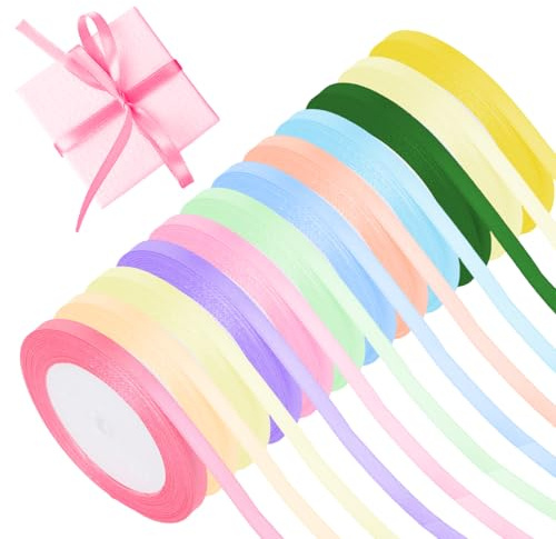 12 Farben Schleifenband, Breit 6mm x 22m Geschenkband Set, Polyester Satinband Bunt, Schleifen Band für DIY Schleifen Geschenk Verpackung Girlande (12 Farben, 6mm)