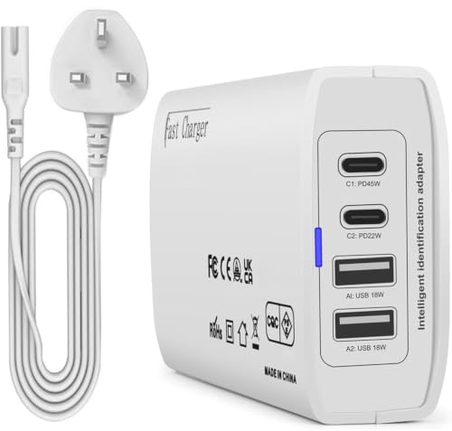 4-Port USB C Charging Hub, 100W Fast PD Multi Charger Station, Multiple Charging Station with Independent Output, Compact Heat Resistant Safe Charger for Laptop, Phone, Tablet & Multiple Devices