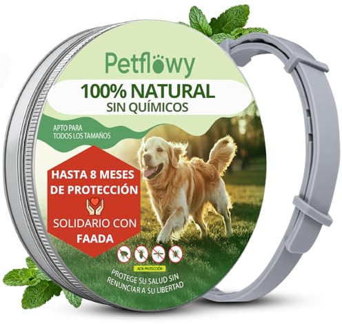 Petflowy - Collar Antiparasitario Natural para Perros. Protege 8 Meses contra Pulgas y Garrapatas Sin Químicos Tóxicos, Apto para Perros Grandes, Medianos y Pequeños Impermeable