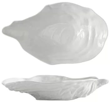 Muschelförmige Keramikplatte, Salatteller, Snacks, Desserttablett, Austernschalenform, Keramikschale, dekorative Schüssel, Keramik-Servierschale (XL, Weiß)