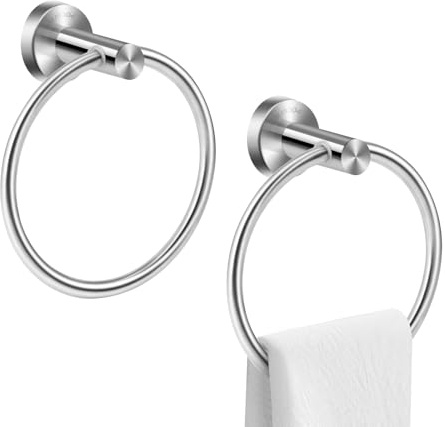 2 Pack Stainless Steel Towel Rings – DarMoi Heavy-Duty Rustproof Bathroom & Kitchen Towel Holder, Modern Round Design, Easy Install, Space-Saving