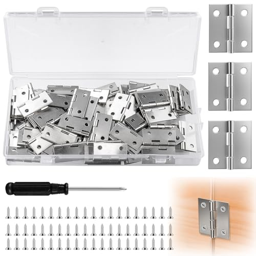 Nadisean 80Pcs Small Hinges for Wood, 23 x 25mm with 320 Screws, Silver | Mini Hinge, Small Cabinet Hinges, Stainless Steel Folding Butt Hinge with Screwdrivers Storage Box for Jewelry Box DIY Crafts