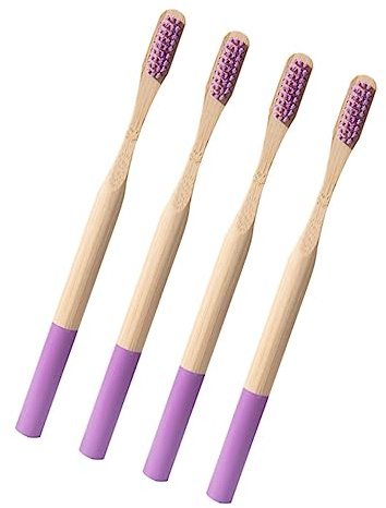 Bambuszahnbürste 4 Stück Lila, Ergonomisch, Rutschfest, | Zahnbürsten für Erwachsene, Komfortabler Griff, Weiche Borsten, Weihnachten Party