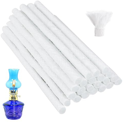 24 Stück Glasfaser Docht Ersatz 25cm Alkali-freies Glasfaser Docht, Rund Fiberglas Docht Set, Glasfaserdocht Gartenleuchte, für Weinflaschenlaternen und Gartenleuchten (Ø12,7mm, Weiß)