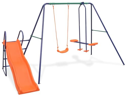 Gecheer Juego de Columpios con tobogán y 3 Asientos Naranja